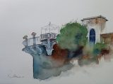 Savona con il naso all'insù via Famagosta, dell'artista acquarellista di Savona Barbara Ricchebono